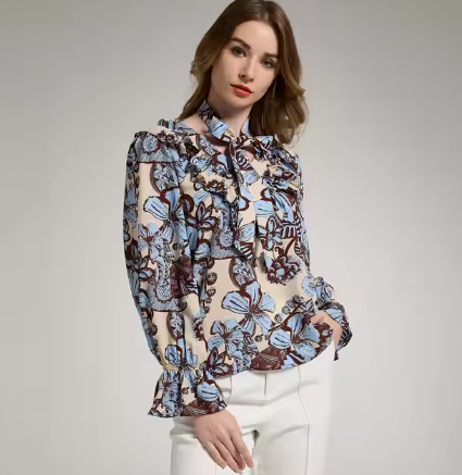 AMENO oem custom lady fashion spring female casual blouse women floral printed top for women popular