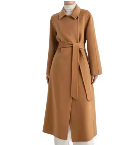 Elegant Stylish Long Woolen Jacket for Women Sustainable down Coats with Button Decoration Plain Dyed Outerwear